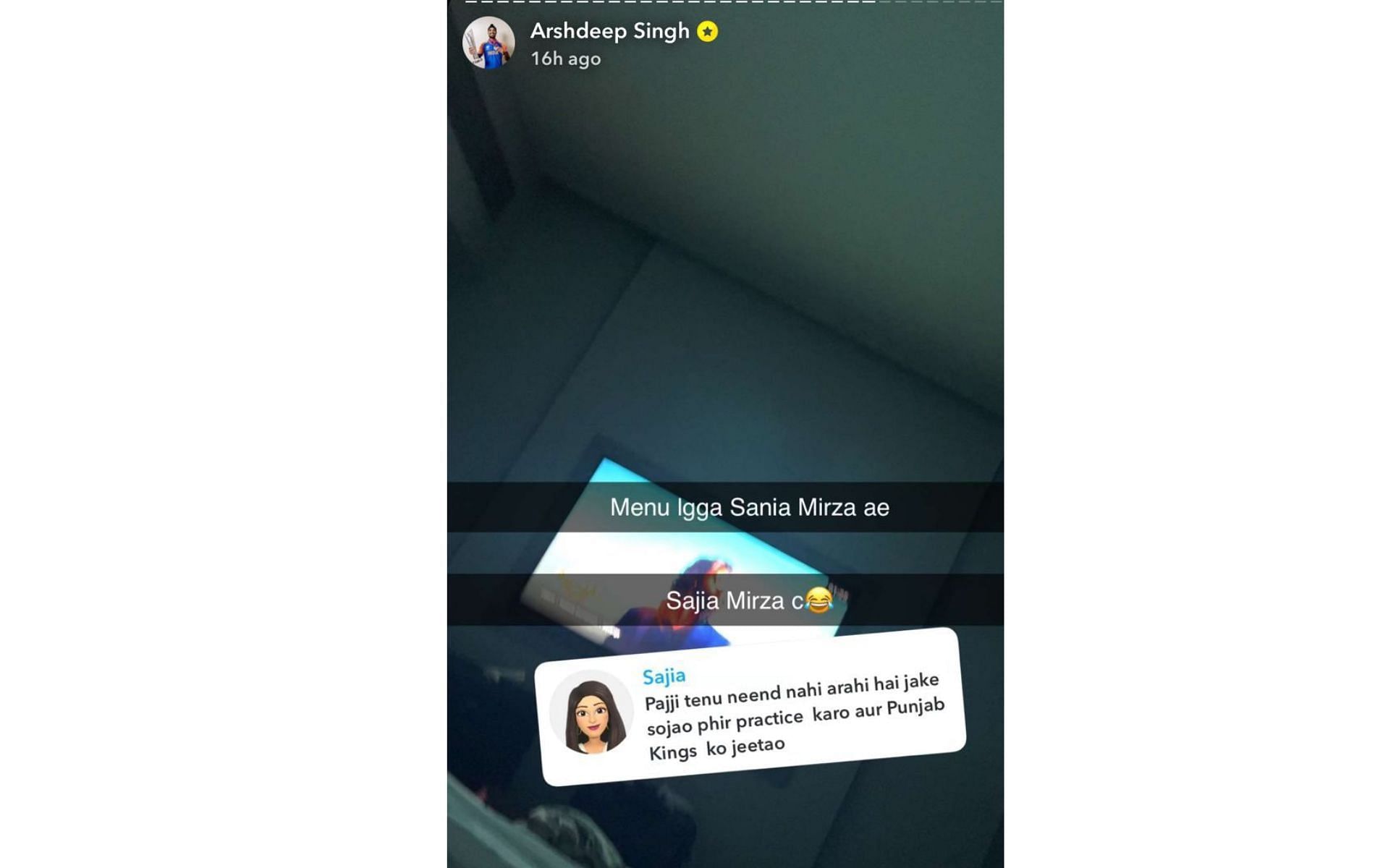 Screenshot of Arshdeep Singh's Snapchat story.